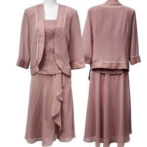 [LE BOS] 3pc Women's Formal Wedding Suit Skirt Jacket Mauve
